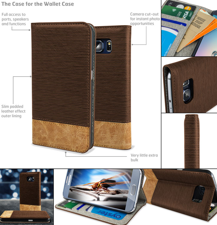 Olixar Premium Fabric Samsung Galaxy S6 Wallet Case - Light Brown