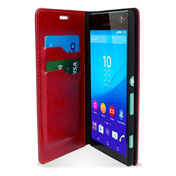 Olixar Leather-Style Sony Xperia C4 Wallet Stand Case - Red