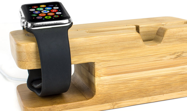 Olixar Charging Apple Watch Bamboo Stand with iPhone Dock