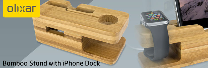 Olixar Charging Apple Watch Bamboo Stand with iPhone Dock