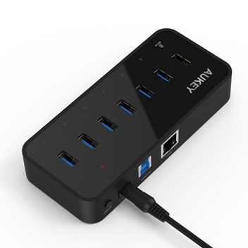 Aukey SuperSpeed 7-Port USB 3.0 Hub with Ethernet Converter