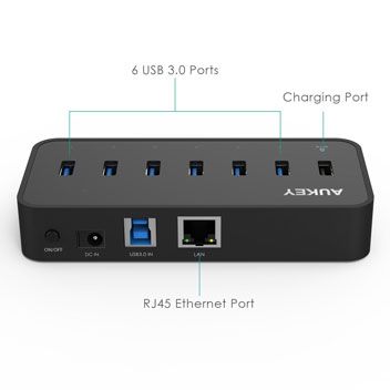 Aukey SuperSpeed 7-Port USB 3.0 Hub with Ethernet Converter