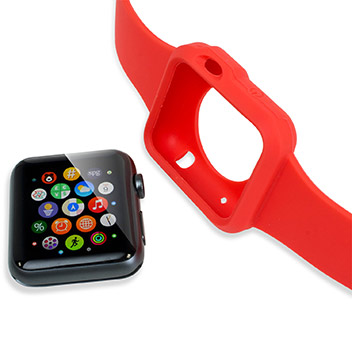 Olixar Soft Silicone Apple Watch Sport Strap with Case - 38mm - Red