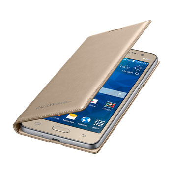 Watt Verhuizer breed Official Samsung Galaxy Grand Prime Flip Wallet Cover - Gold