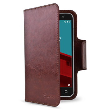Encase Rotating Leather-Style Vodafone Smart Prime 6 Wallet Case - Brown