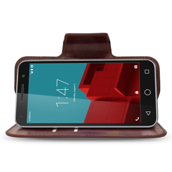 Encase Rotating Leather-Style Vodafone Smart Prime 6 Wallet Case - Brown