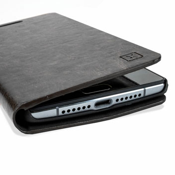 Housse Portefeuille OnePlus 2 Olixar Simili Cuir - Noire vue sur port