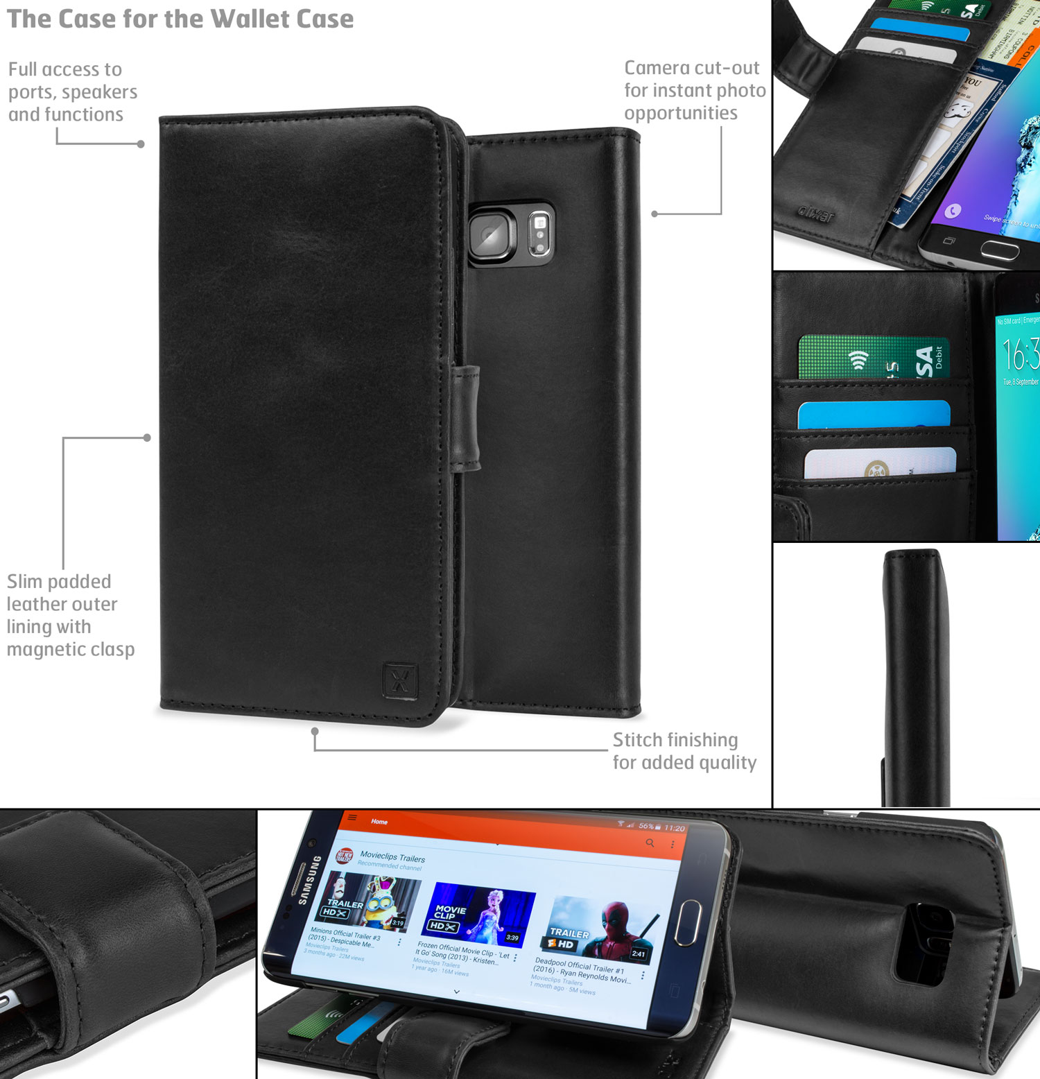 Olixar Samsung Galaxy S6 Edge+ Genuine Leather Wallet Case - Black