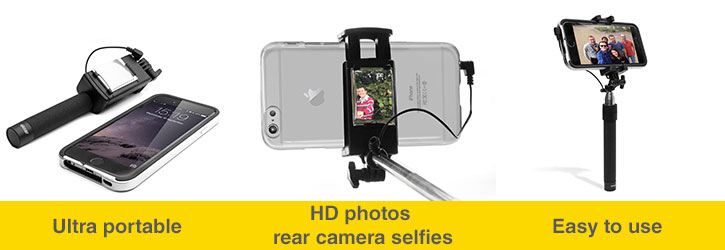 Olixar Pocketsize iPhone Selfie Stick with Mirror - Black