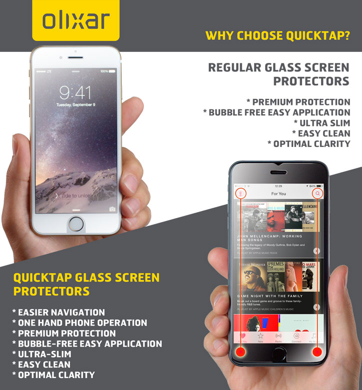 Protector de Pantalla iPhone 6 Olixar Quicktap Cristal Templado