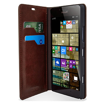 Housse Portefeuille Microsoft Lumia 950 Olixar Imitation Cuir - Marron