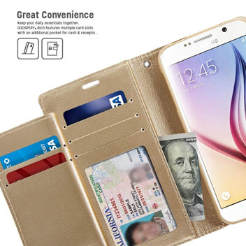 Mercury Rich Diary Samsung Galaxy S6 Premium Wallet Case - Gold