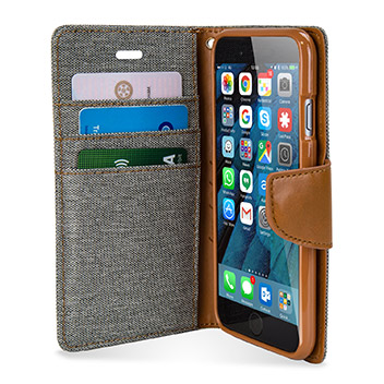 Mercury Canvas Diary iPhone 7 Plus Wallet Case - Grey / Camel