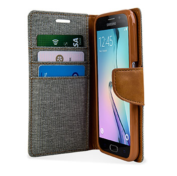 Mercury Canvas Diary Samsung Galaxy S6 Wallet Case - Grey / Camel