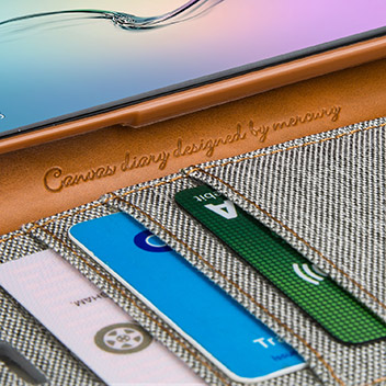 Mercury Canvas Diary Samsung Galaxy S6 Wallet Case - Grey / Camel