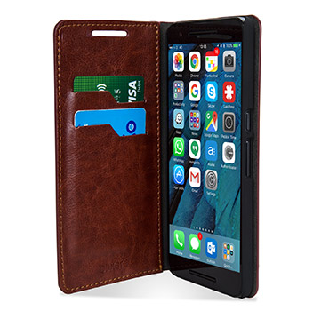 Olixar Leather-Style Nexus 6P Wallet Stand Case - Brown