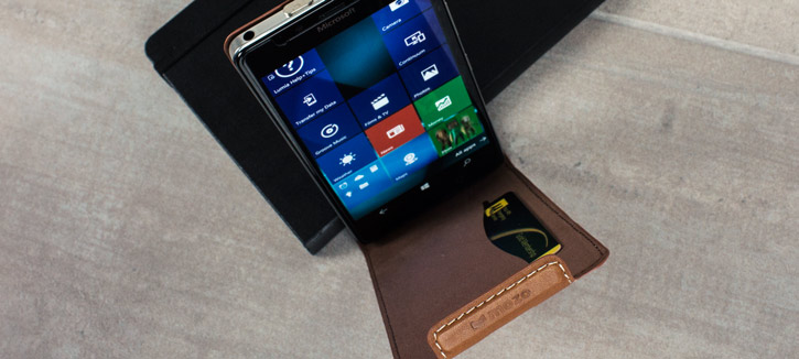Mozo Microsoft Lumia 950 Genuine Leather Flip Cover - Cognac