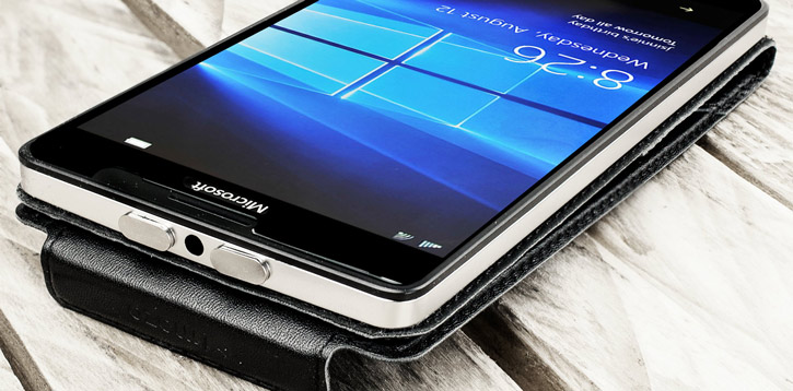 Mozo Microsoft Lumia 950 XL Genuine Leather Flip Cover - Black