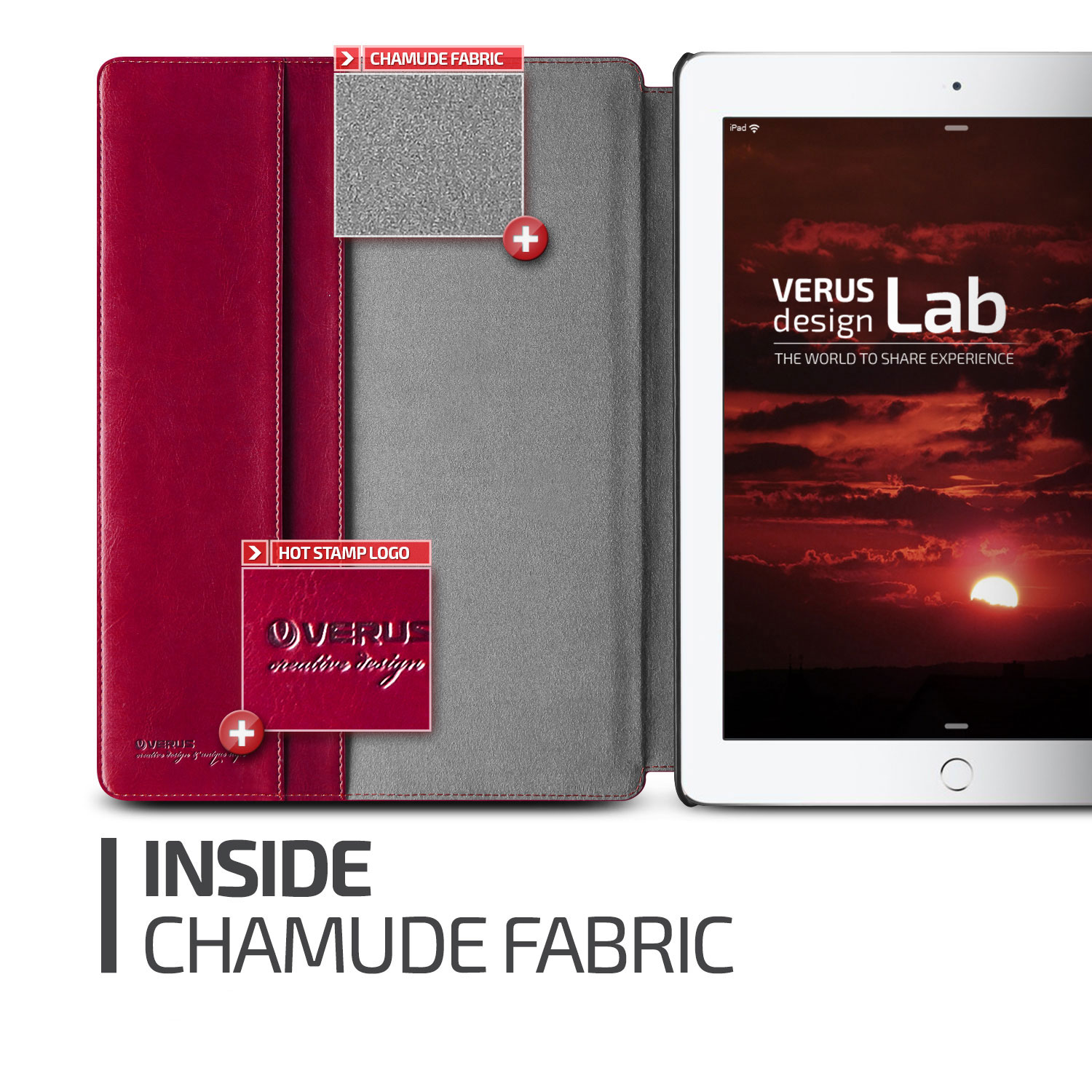  Verus Dandy Leather-Style iPad Pro 12.9 Wallet Case - Rood