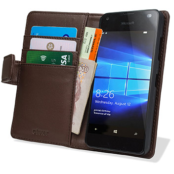 Olixar Microsoft Lumia 550 Genuine Leather Wallet Case - Brown