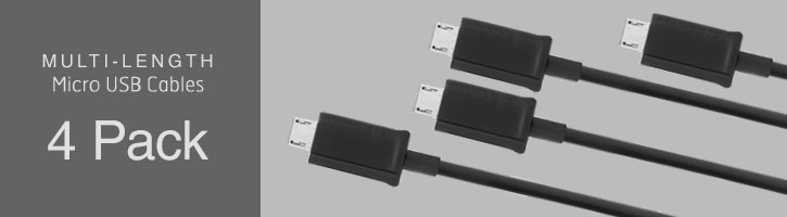 Pack de 4 câbles Micro USB Olixar Charge & Sync. multi-longueurs