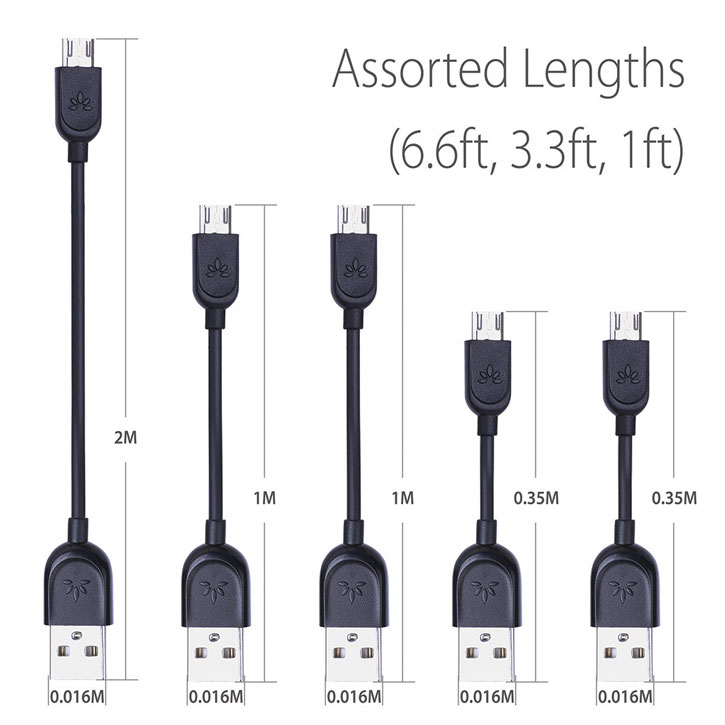 Avantree Assorted Lengths Micro USB Sync & Charge Cables - 5 Pack