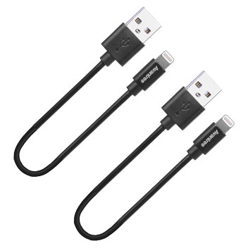 Avantree 2x MFI Lightning to USB Sync & Charge Short Cables - Black