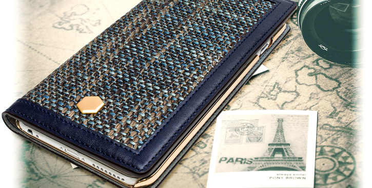 SLG Genuine Leather Fabric iPhone 6S Plus / 6 Plus Wallet Case - Navy