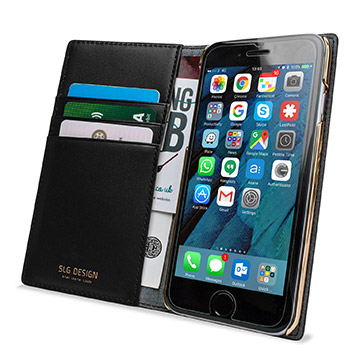 SLG Genuine Leather Fabric iPhone 6S / 6 Wallet Case - Black