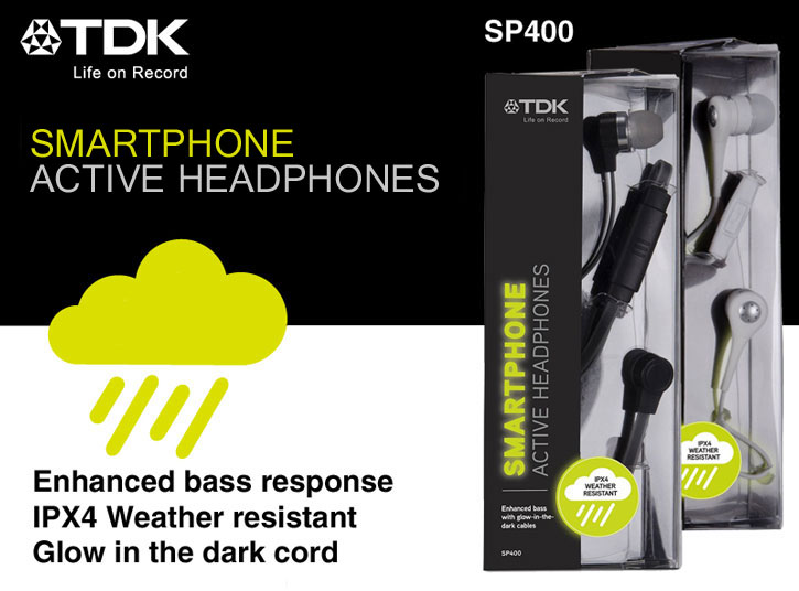 TDK SP400 Active Weather-Resistant Glow-in-the Dark Earphones - Black