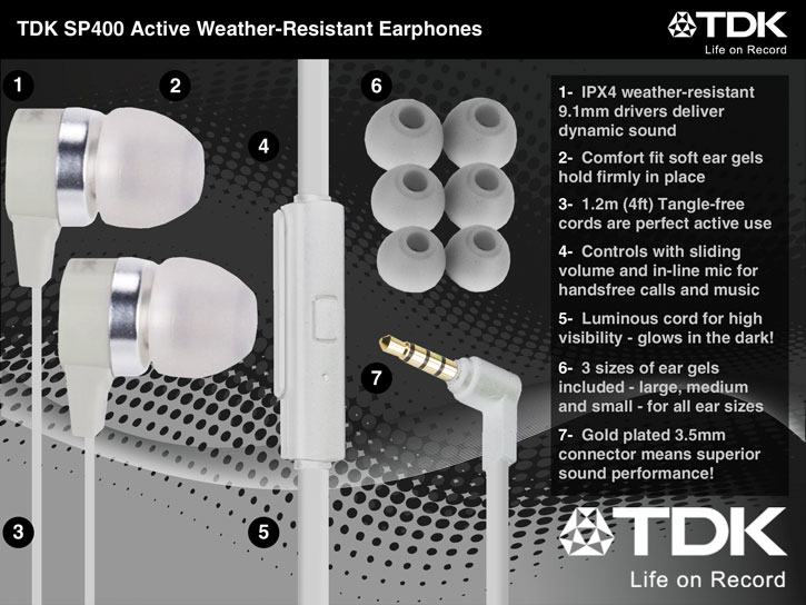 TDK SP400 Active Weather-Resistant Earphones - Cream