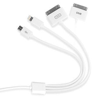 Cable de Carga 4 en 1 (Apple, Galaxy Tab, Micro USB) - Blanco - 1 m