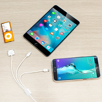Cable de Charge 4-en-1 (Apple, Galaxy Tab, Micro USB) Blanc - 1 metre