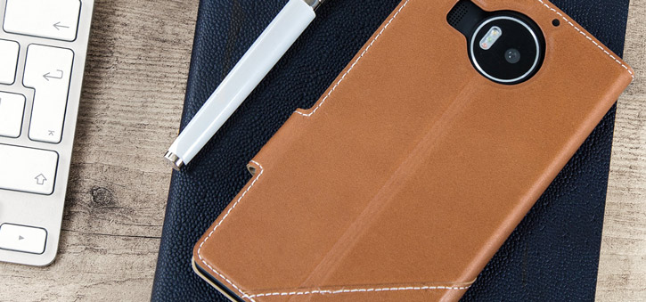 Mozo Microsoft Lumia 950 XL Genuine Leather Wallet Flip Cover - Cognac