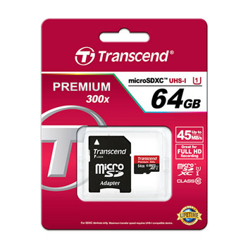 Tarjeta Micro SDXC Transcend 64GB Clase 10 con Adaptador SD