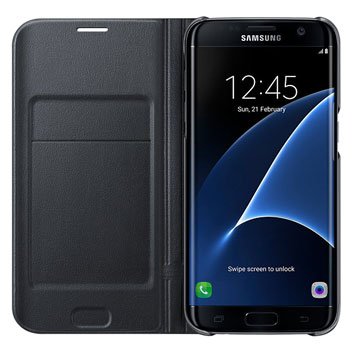 Flip Wallet Cover Officielle Samsung Galaxy S7 Edge - Noire vue intérieure