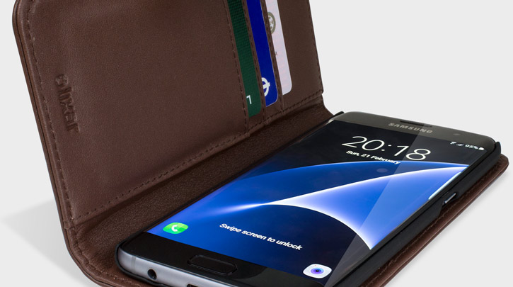 Olixar Genuine Leather Samsung Galaxy S7 Edge Wallet Case - Brown