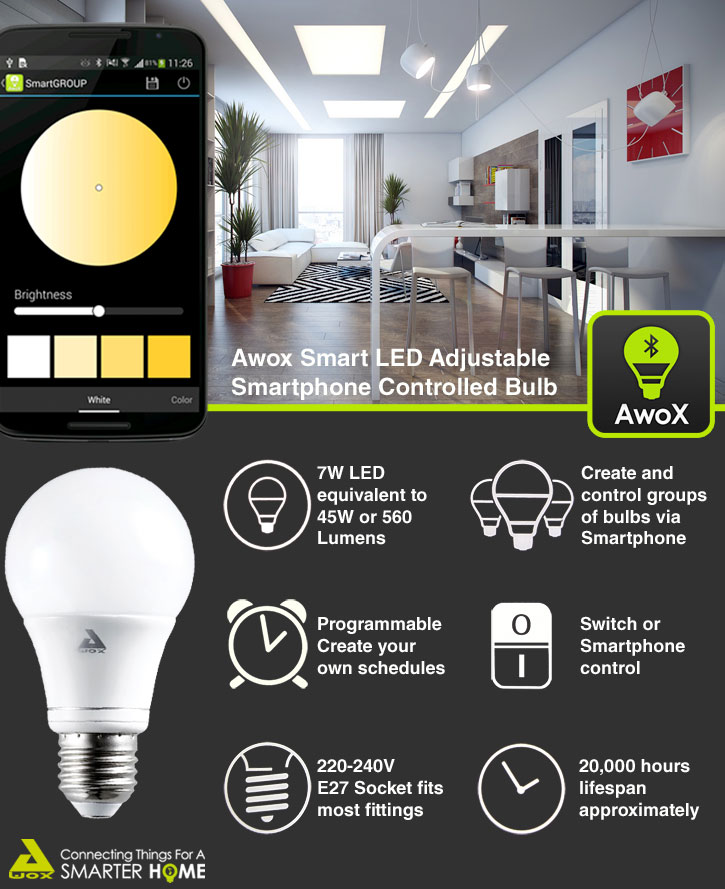 Awox SmartLED Adjustable Smartphone Controlled Bulb - 7W