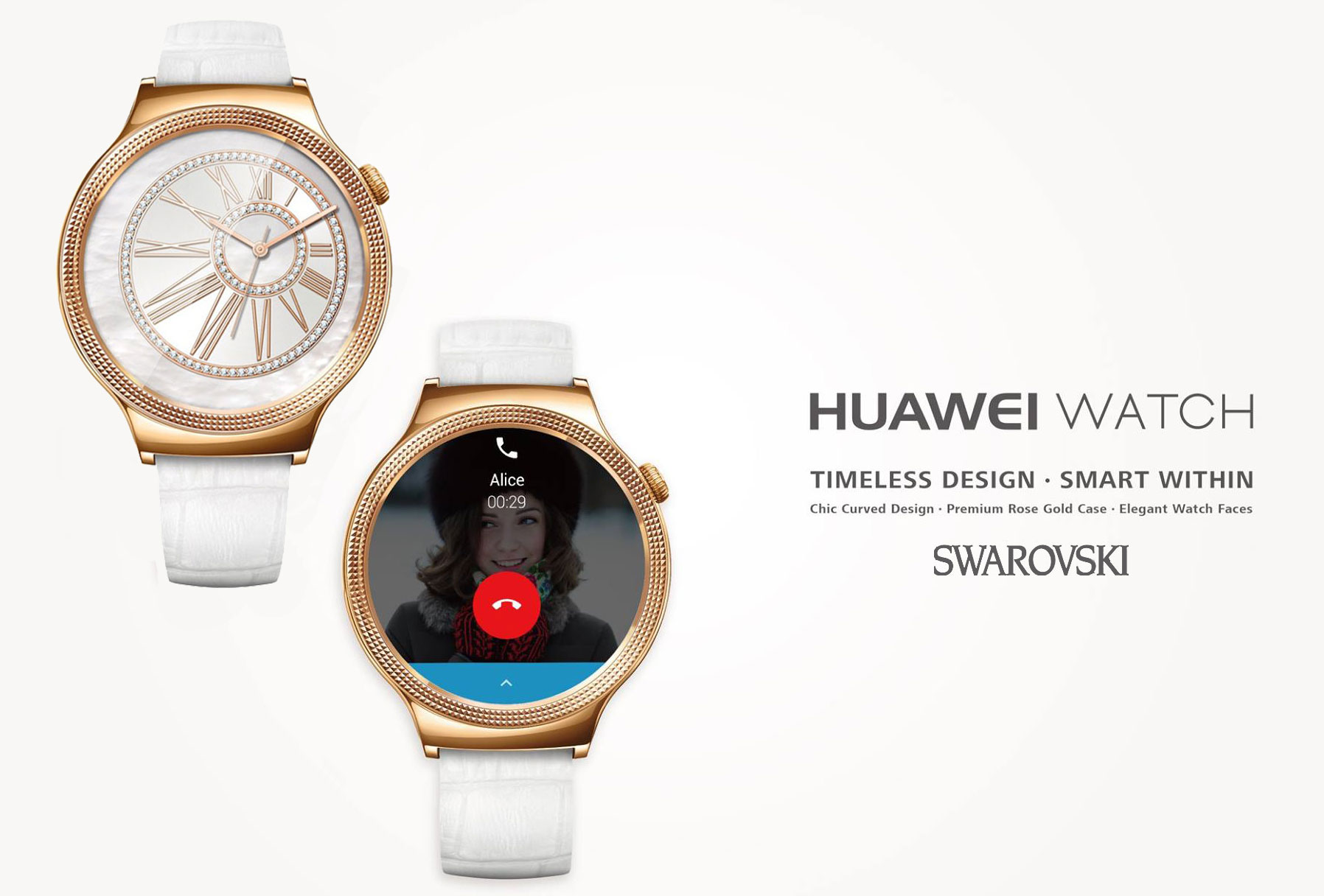 Huawei Elegant Watch for Android and iOS - White Leather Strap