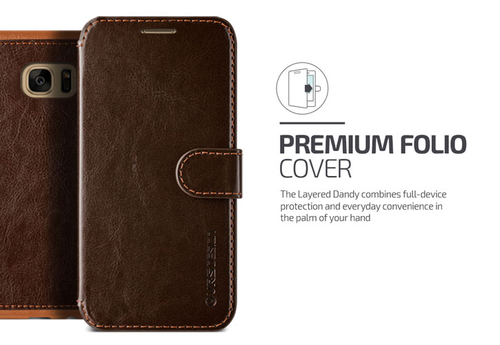 VRS Design Dandy Leather-Style Galaxy S7 Edge Wallet Case - Brown