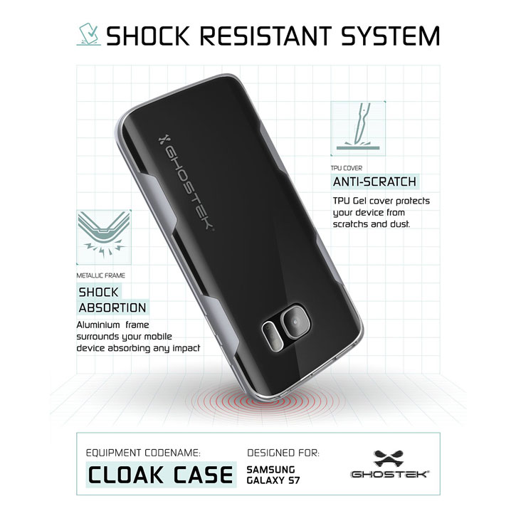 Coque Samsung Galaxy S7 Ghostek Cloak Tough – Transparent / Argent vue sur appareil photo
