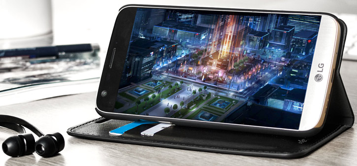 Housse LG G5 Olixar Portefeuille Support Simili Cuir - Noire - support