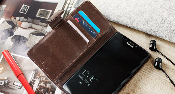 Olixar Genuine Leather Microsoft Lumia 950 Wallet Case - Brown