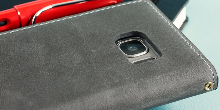 Moncabas Vintage Leather Samsung Galaxy S7 Edge Wallet Case - Grey