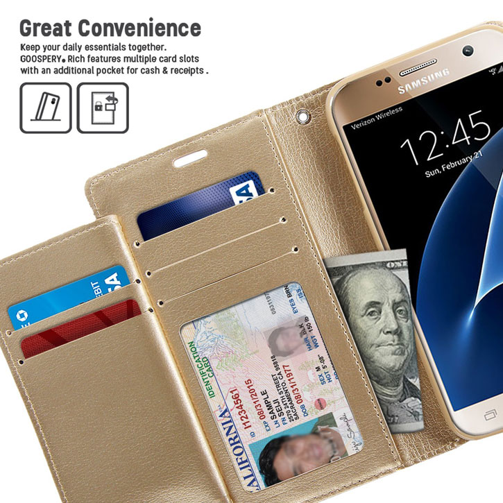 Mercury Rich Diary Samsung Galaxy S7 Premium Wallet Case - Gold