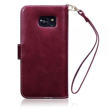 Olixar Leather-Style Samsung Galaxy S7 Edge Wallet Case - Floral Red