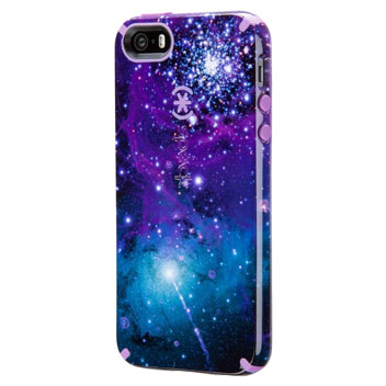 Coque iPhone SE Speck CandyShell Inked – Violet Galaxie vue sur appareil photo