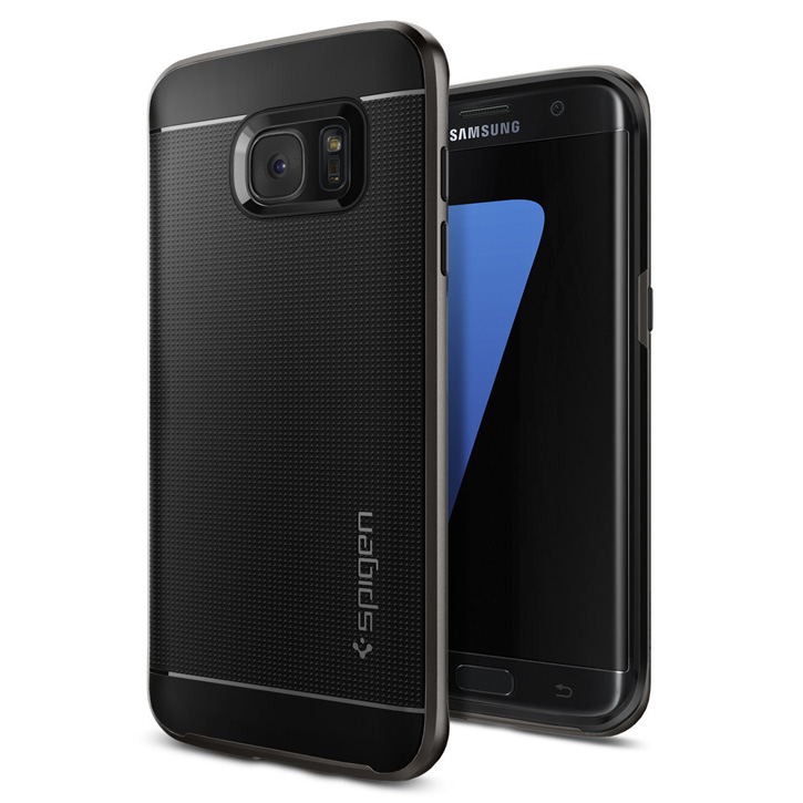 Coque Samsung Galaxy S7 Edge Spigen Neo Hybrid – Gris Gunmetal vue sur appareil photo