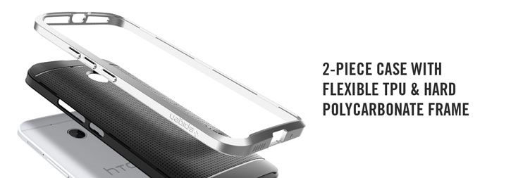 Coque HTC 10 Spigen Neo Hybrid Crystal – Argent Satin vue sur ports