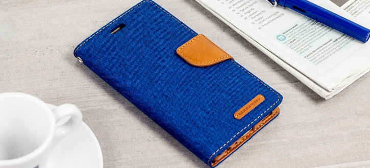 Mercury Canvas Diary Huawei P9 Wallet Case - Blue / Camel